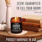 Pumpkin Spice Candle, Fall Candles - 'Pumpkin Spice' Pumpkin Candle I Infused w/Essential Oils I Autumn Scented Soy Candles for Home I Fall Home Décor I 9oz Reusable Jar, 50Hr Burn, Made in USA