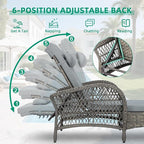 VIVIJASON Outdoor Wicker Chaise Lounge Chair, All-Weather PE Rattan Cushioned Patio Lounger Set with Side Table, 6-Position Adjustable Outside Pool Sunbathing Recliner with Armrest & Pillow, Gray