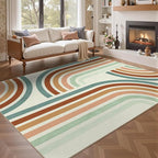 Indoor Outdoor Area Rug, Mid Century Modern Multicolored Outdoor Patio Rug,Washable Abstract Art Rainbow Rugs Non-Slip Carpet for Camping, Bedroom, Deck(8x10)