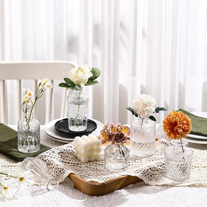 Bud Vases Set of 16, Small Vase for Flowers, Glass Vase for Centerpieces, Small Flower Vases for Centerpieces, Mini Vintage Vases, Clear Bud Vases for Wedding Table Decor
