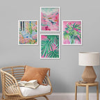 SIGNWIN Framed Tropical and Floral Bright Botanical Preppy Room Decor Pink Decor Digital Art Modern Art Decorative Multicolor Scenic for Bedroom - 12"x16"x4 White