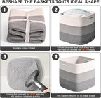 11 Inch Cube Storage Bins, Storage Cube Organizer Bins, Woven Cotton Rope Basket for Storage, Storage Baskets for Organizing Shelves, Grey Baskets for Toys, Gradient Grey (Pack of 3)