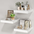 Square Floating Shelves for Wall, 12" W x 12" D x 1.2" H, Small Wooden Wall Mounted Display Shelves with Invisible Brackets for Living Room, Bedroom, Bathroom, Kitchen Decor, Set of 3, White