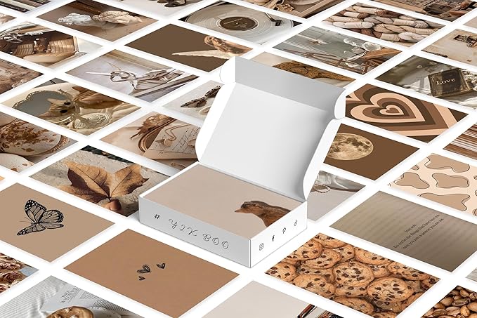 Y2K BOO Beige Brown Aesthetic Wall Collage Kit – 100 Modern & Vintage Photos, 4"x6" Semi-Gloss Prints for Teen Girls Dorm Room Decor, Cozy & Warm Everyday Moments, Gift for Birthday & Graduation