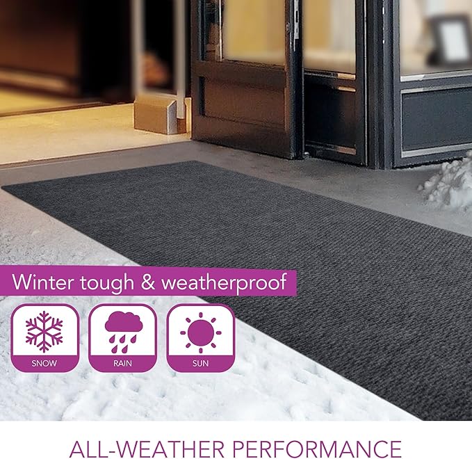 iCustomRug Hallway Runner Rug – 3x8ft Charcoal, Indoor/Outdoor, Non-Slip Rubber Backing, Low-Profile All-Weather Carpet, Non-Shedding & Easy Care, Entryway Mat Ideal for High Traffic Areas