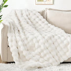 Touchat Luxury 1000GSM Rabbit Faux Fur Blanket, Super Heavy Warm Cozy Brown Blankets for Couch Bed Sofa, Ruched Plush Fuzzy Elegant Soft Reversible Mink Blanket for Living Room Bedroom, 90" x 90"