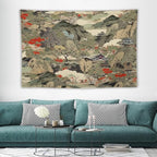 Asian Tapestry,Japanese Red Landscape Asian Watercolor Abstract Art Tapestry, Asian Japanese Wall Tapestry, Nature Landscape Tapestries for Bedroom Living Room Decor 60"x40"