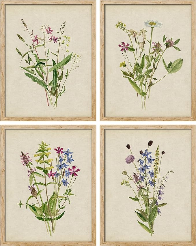 SIGNWIN Adhesive Canvas Poster Watercolor Floral Botanical Vintage Minimalist for Living Room, Bedroom, Office - 12"x16"x4