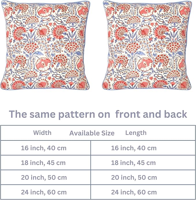 Ridhi Hand Block Print 20X20 Flamingo Pink Decorative Outdoor Couch Throw Canvas Pillow Cover Set of 2 Washable Modern Vintage Boho Chic Spring Home Decor Gifts Cover