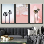 SIGNWIN 3 Piece Framed Canvas Wall Art Palm Tree in The Pink Beach Canvas Prints Home Artwork Decoration for Living Room,Bedroom - 24"x36"x3 Black