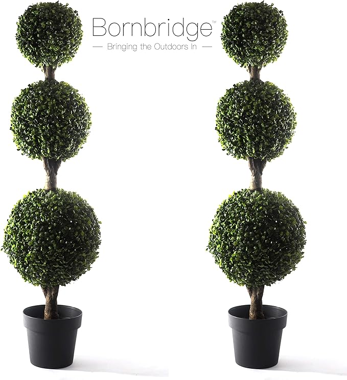 Bornbridge 4' Boxwood Ball Tree - Lifelike Artificial Outdoor Plant, UV and Water Resistant, Enhances Patio or Porch Decor
