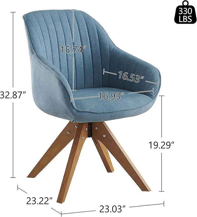 Art Leon Office Chair No Wheels, Mid Century Modern Desk Chair No Wheels, Swivel Accent Chair with Solid Wood Legs, Upholstered Arm Chair for Small Spaces Living Room Bedroom, Blue