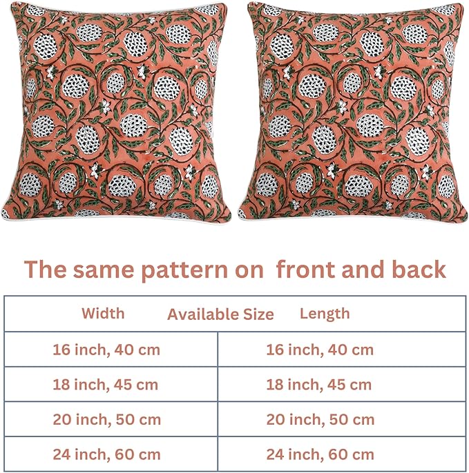 Ridhi Dark Salmon Pink Block Print Cotton Canvas Throw Pillow Covers for Decorative Couch Pillows for Living Room, Chic Boho Cute Outdoor Valentine Pillows Covers Gifts 18x18 Inches