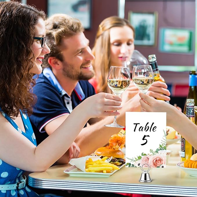 24 Pcs Table Number Holders Place Card Holders for Table 2 Inch Ring Clip Bell Number Holder Metal Picture Holder for Wedding Christmas Restaurant Home Photo Office Memo(Silver,Ring)