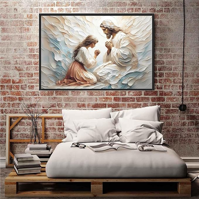XWNLTEPK Praying to Heaven Christian Art Jesus and Woman Praying Bible Canvas Wall Decor Jesus Portrait Mormon Wall Print