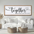 And So Together They Built A Life They Loved Decorative Rustic Sign & Plaque Framed Wall Art for Couples, 40''×15''Wooden Long Wall Decor Above Bed, Vintage Horizontal Farmhouse Wedding Gift