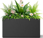 FENCY Metal Rectangular Planter Box, Large Planters for Outdoor Plants, Tall Planters for Outdoor Plants with Drainage Holes (32" L x 10" W x 16.3" H,Black)
