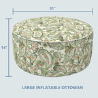 LVTXIII Outdoor Inflatable Ottoman, Fade-Resistant Round Footrest Stool D31”x H14”, Portable Patio Pouf for Garden Camping or Home Use, Faylinn Shadow Paisley