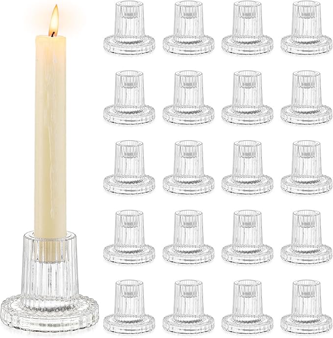 Romadedi Glass Candle Holder for Candlestick - 20Pcs Clear Tapered Bulk Wedding Decor Table Centerpiece for Candle Sticks Christmas Party Living Room Dinner Advent Decoration
