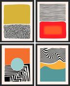 SIGNWIN Framed Mid-Century Modern 1980s Geometric Wall Art, Set of 4 Color Blocks Wall Decor Prints, Nature Wilderness Wall Décor for Living Room, Bedroom - 12"x16" Black