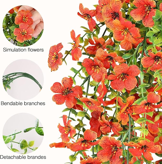 6 Bundles Artificial Fall Flowers for Outdoors Fake Plants Garden Home Fall Decor,UV Resistant Realistic Silk Faux Autumn Flower Indoor Outside Front Porch Patio Balcony Yard Farmhouse(Orange)