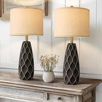 PORTRES 27.5" Ceramic Table Lamps for Bedroom Living Room Lamps Set of 2 Modern Bedside Nightstand Lamp Farmhouse Vintage Rustic Boho Retro Large Table Lamps Light Home Office Desk Deco Gifts, Black