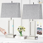 Touch Control Table Lamps Set of 2, Modern Silver Bedside Lamps with USB A+C Ports & AC Outlet, 3 Way Dimmable Contemporary Nightstand Lamps for Bedroom Living Room(LED Bulb Included)