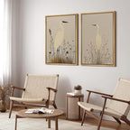 SIGNFORD Framed Canvas Print Wall Art Set Minimalist Heron Art Simplified Shapes in Neutral Tones Illustration Modern Art Decorative Nordic Nature for Living Room, Bedroom, Office - 24"x36"x2 Natural