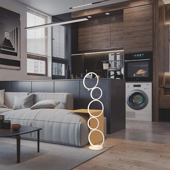 SomSom Modern LED Floor Lamp - Very High Brightness, Indoor Lamp - Living Room Standing Light - Alternative to Halogen - Built in Touch Dimmer - White