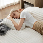 Bedsure Fluffy Duvet Cover Set - Ultra Soft Plush Shaggy Comforter Cover Twin Size, Warm Flannel Fleece Bed Sets for Winter, 2 Pieces (Striped Pattern, Coconut White)