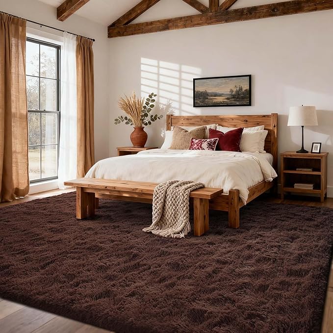 8x10 Ft Extra Large Shag Rugs for Living Room, Ultra Soft Fluffy Furry Area Rugs for Bedroom Indoor Floor, Aesthetic Carpet for Kids Home Decor (Brown)