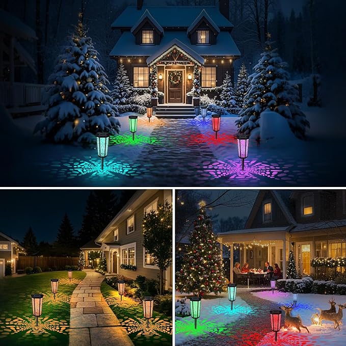 Solar Pathway Landscape Lights 4 Pack, RGB Color Changing+Warm White Outdoor Waterproof Solar Yard Lights for Garden Sideway Outside, Patio, Path, Yard, Walkway, Driveway, 2 Modes