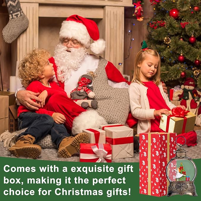 Christmas Snow Globe Lantern – Clara & Prince LED Music Water Globe, Swirling Glitter, Auto Timer – Vintage Lighted Tabletop Decor & Gift