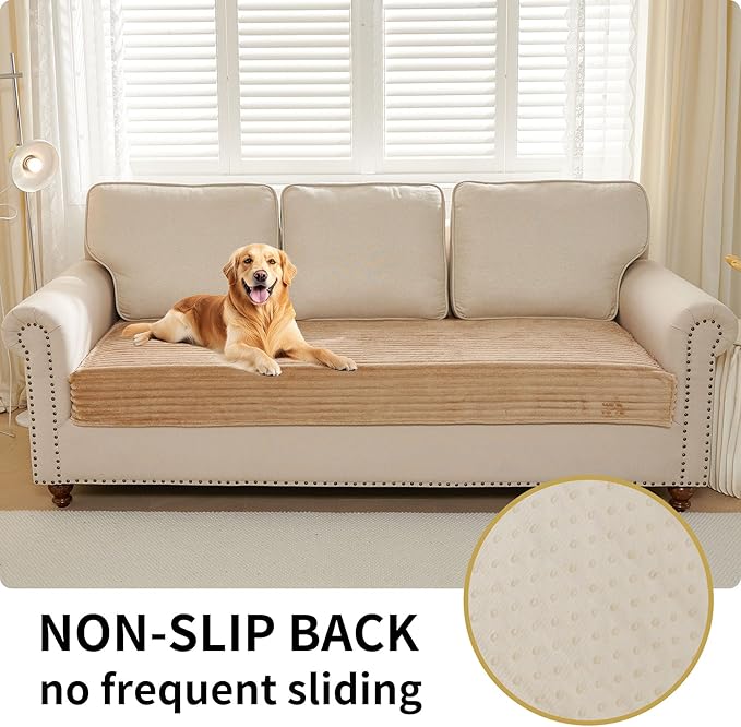 HAOMAIJIA Waterproof Couch Cover for Dogs Washable,Faux Fur Pet Couch Covers for Sofa,Soft Dog Bed Cover Non-Slip Couch Covers for 3 Cushion Couch Sofa Pet Friendly (Khaki, 35" x 95" 1 Pack)