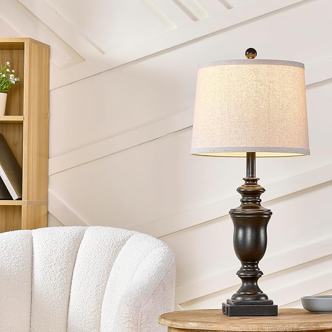 27.5" Vintage Farmhouse Table Lamps Set of 2 Bedside Lamp, 3 Way Dimmable Bedroom Lamps with 2 USB Ports +AC Outlet Touch Nightstand Lamp Rustic Lamp (Rotary-Antique Black)