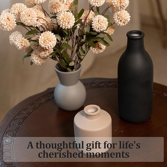 Ceramic Flower Vase, Small Vase for Centerpieces, Modern Vases for Home Decor- 3 Pcs