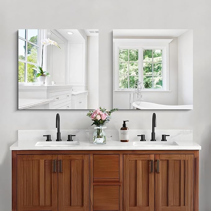 Frameless Mirror, 24x24 inch Square Bathroom Mirrors for Wall, Upgraded Shatterproof Vanity Mirror Over Sink with Polished Edge for Bathroom,Bedroom,Living Room and Entryway