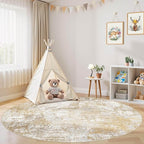 Tortania Washable 6' Round Area Rug for Living Room: Modern Abstract Neutral Large So' Thin Rugs - Non Slip Indoor Carpet for Bedroom Dining Room Office Nursery Home Floor Decoration - Brown Grey