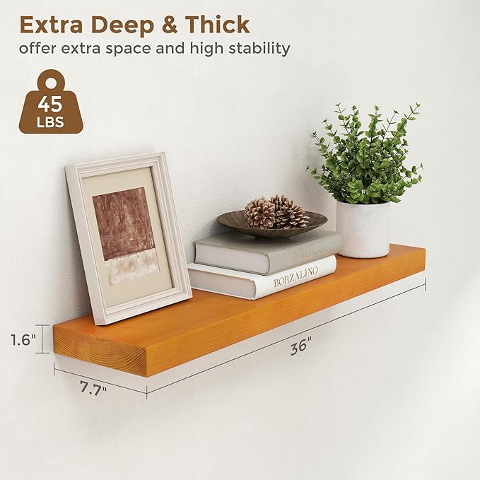 Marsmiles Floating Shelves for Wall - 36 Inch Rustic Wood Floating Shelves Set of 2-36 Inch Wide x 7.7 Inch Deep x 1.6 Inch Thick Wooden Shelves for Room Wall