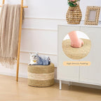 Handwoven Seagrass Ottoman Pouf, Round Outdoor Footstool with Sturdy Frame, No Assembly Needed, Boho Accent Stool for Indoor & Outdoor Use – Patio, Balcony, Living Room (Seagrass White)