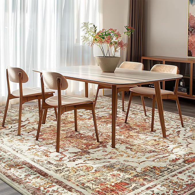 Topllen Washable Area Rug - Area Rug 6'x9' Boho Soft Living Room Rug, Non-Slip Large Area Rugs Indoor for Dining Room Livingroom Bedroom, Vintage Rug (Khaki, 6x9ft)