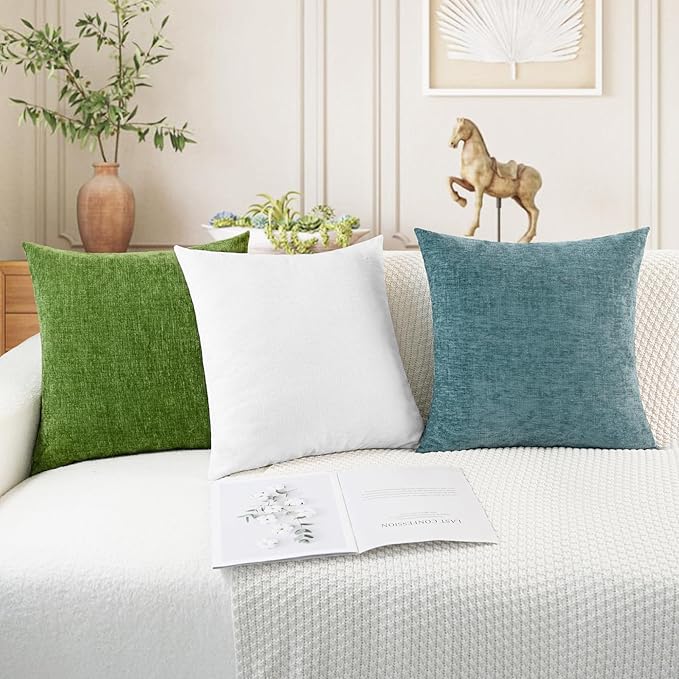 CaliTime Throw Pillow Covers Decorative 24 X 24 Inches Pack of 2 Cozy Chenille Cushion Cases for Couch Sofa Bed Living Room Home True White