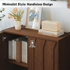 3More 2 Door Accent Cabinet Set of 2,Sideboard Buffet Storage Cabinet with Iron Legs and Adjustable Shelf,3D Lattice Design Suitable for Living Room, Entrance, Dining Room,Walnut