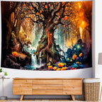 Delur Magical Forest Tapestry Fantasy Tree of Life Fairy Tale Enchanted Mystical Forest Tapestry Psychedelic Nature Landscape Wall Hanging Headboard for Bedroom Living Room Home Decor (51.2" x 59.1")