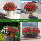 Artificial Impatiens Bouquet Flowers for Outdoors Silk Faux Flowers for Outdoor Impatiens Plants Decor Indoor Planters Kitchen Planters and Balcony Decorations 4PCS (Red)