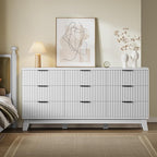 63" Long Dresser for Bedroom, 9-Drawer Fluted Dresser, Extra-Wide Wood Chest of Drawers with Smooth Metal Slides, Stable Base, Modern Clothes Storage Cabinet for Living Room, Hallway, Nursery