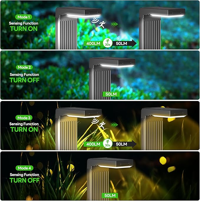 Solar Pathway Lights Outdoor 6Pack, 400LM Motion Sensor Walkway Lights with Warm/Cool White, 12H Lasting, IP65 Waterproof Solar Powered Landscape Lighting for Garden, Yard