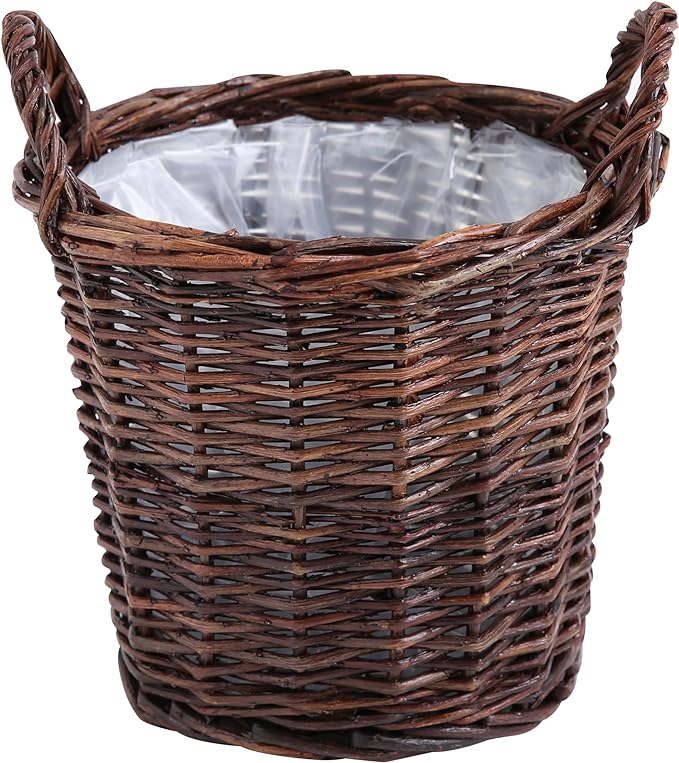 Handwoven Red Willow Planter Basket with Waterproof Liner – Natural Brown Decorative Flower Pot Holder for Indoor Use - Small Size (Inner Top Ø 7", Inner Height 5.9")