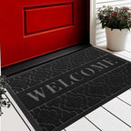 Yimobra Welcome Mat Outdoor Indoor, All-Season Waterproof Front Door Mat Outside Entrance, All-Weather Heavy Duty Non-Slip Doormat, Low Profile Porch Patio Entrance Mats, 29.5x17, Black