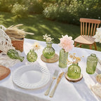 Embossed Bud Vases Set of 24, Vintage Flower Vase Green Glass Mini Vases for Centerpieces, Decorative Small Vase Bulk for Flowers, Wedding Table Decorations, Party, Baby Shower, Home Decor,